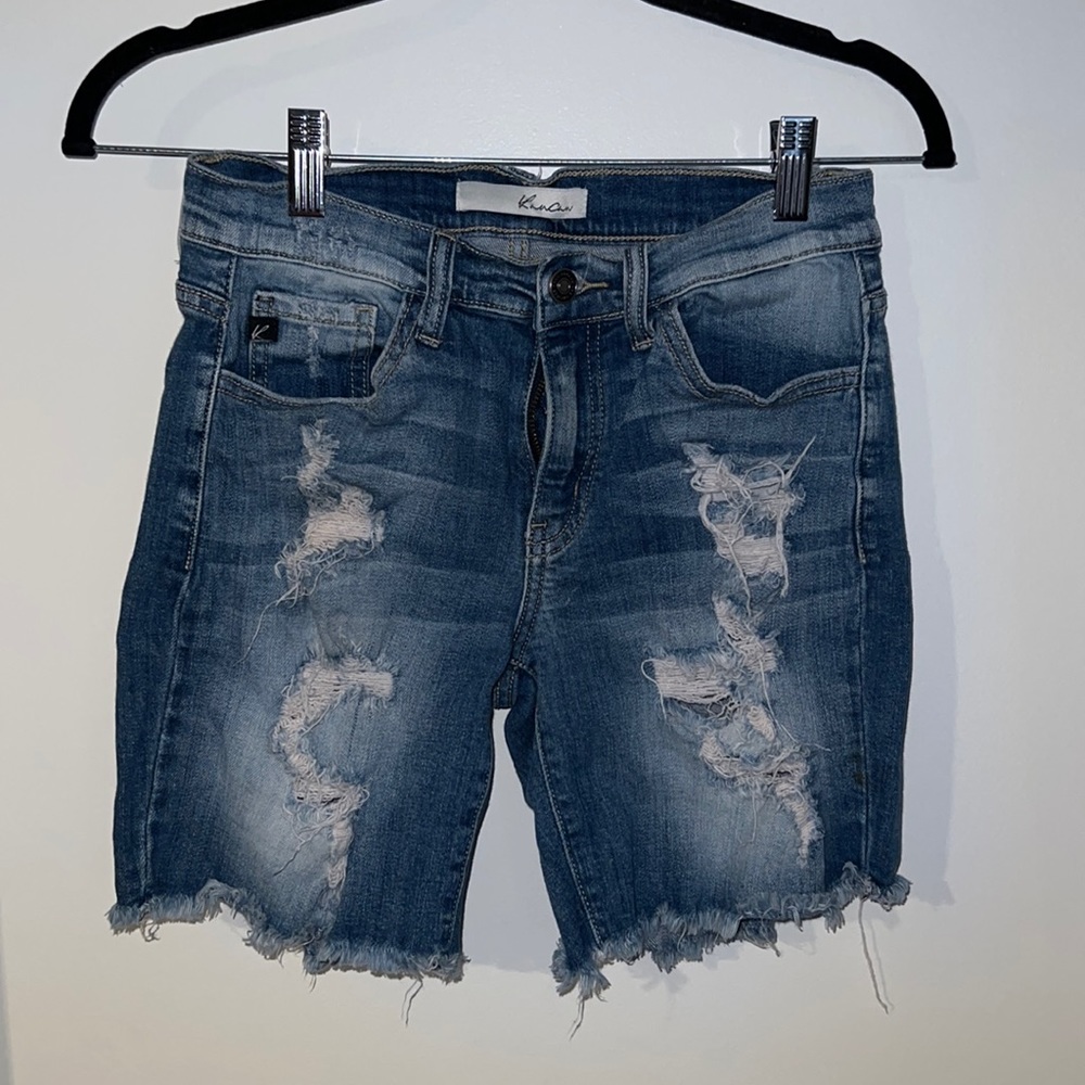 Mid length distress denim shorts. US size 24